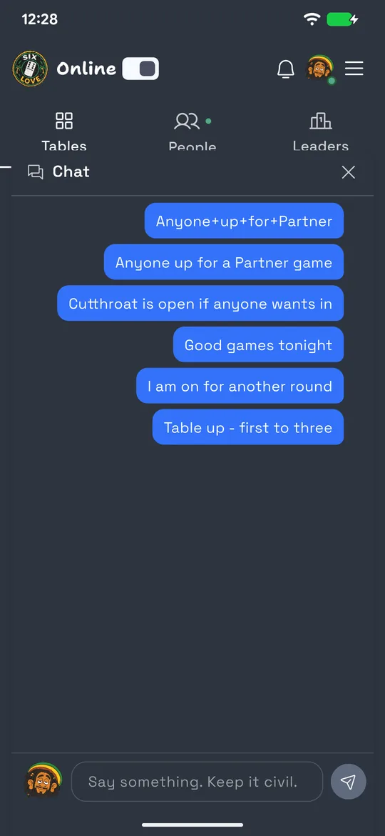 The SixLove lobby chat