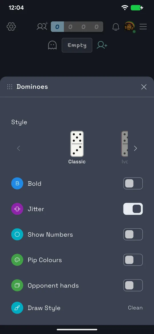 The SixLove domino appearance settings