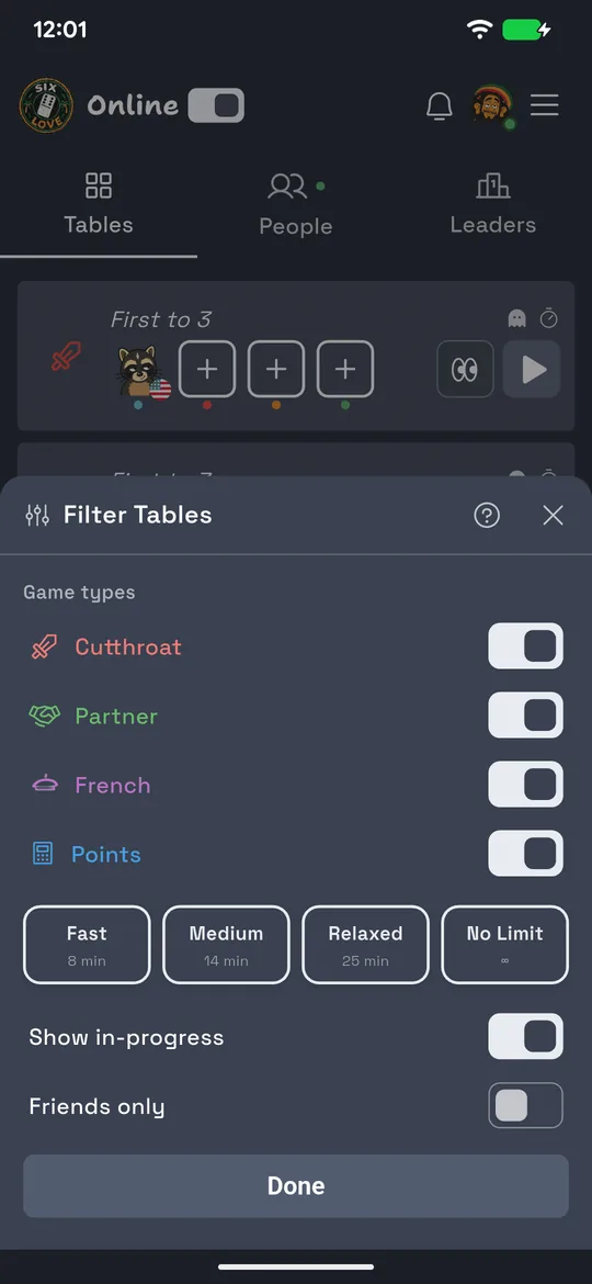 The SixLove table filter sheet