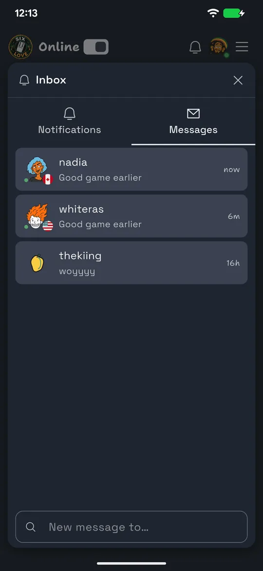 The SixLove notifications inbox