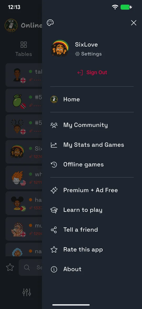 The SixLove main menu