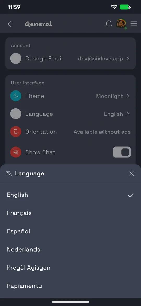 The SixLove language picker