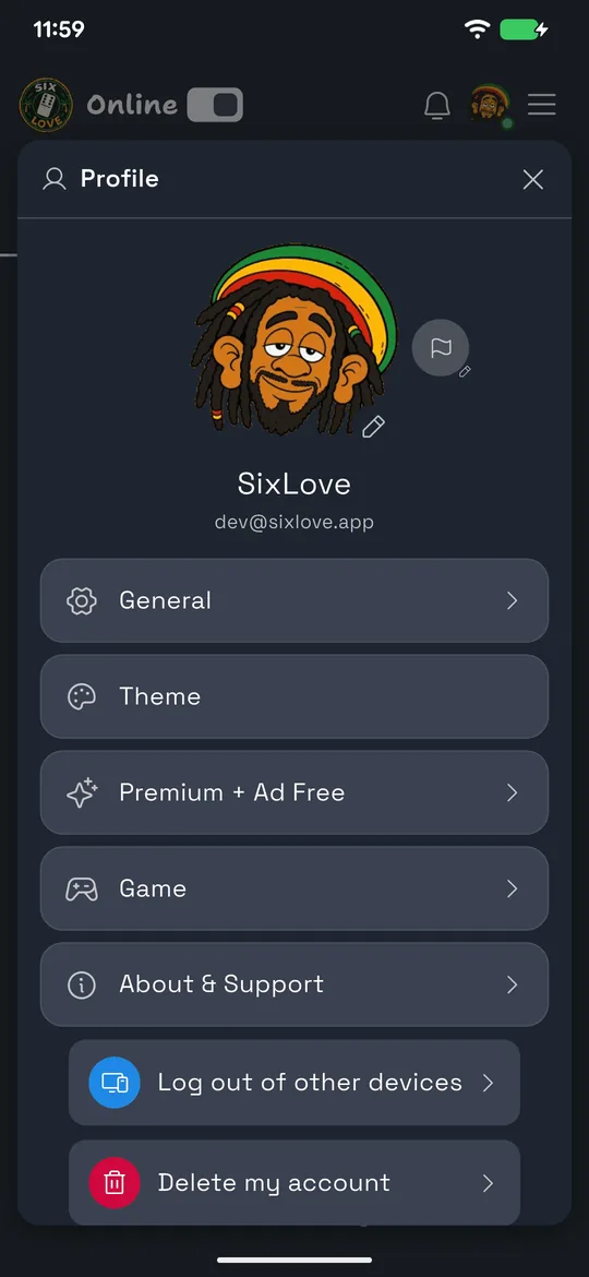 The SixLove profile header with the edit pencil