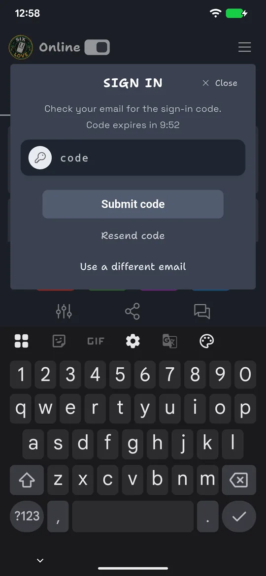 Entering the emailed sign-in code